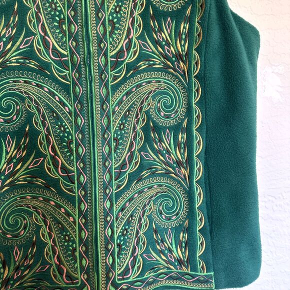 Bob Mackie Vest Women's size Medium  Vintage Green Fleece Embroidered Zip Collar - Picture 6 of 11